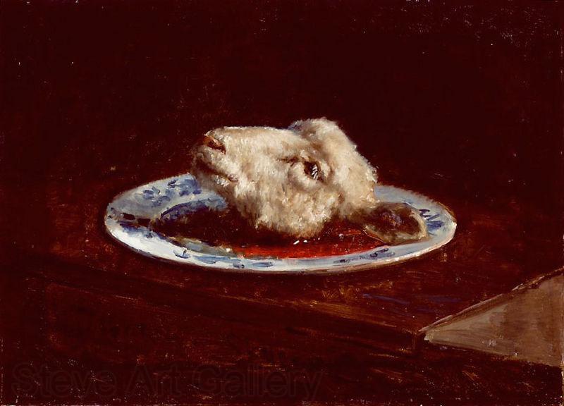 Viggo Johansen A lamb's head on a plate Norge oil painting art